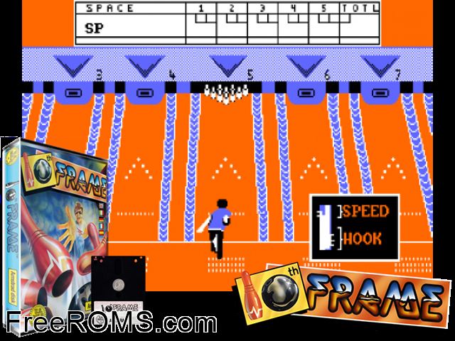 10th Frame (UK) (1986) [a1] Amstrad CPC game showing 3D box cover and gameplay screenshot